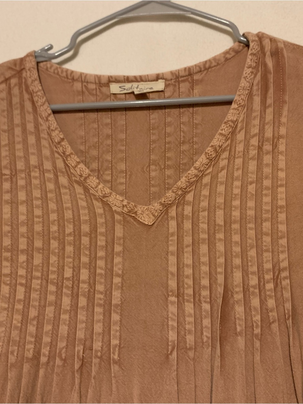 Solitaire Dusty Pink Embroidered Pin Tuck Boho Tiered Peasant Dress L - Picture 4 of 9